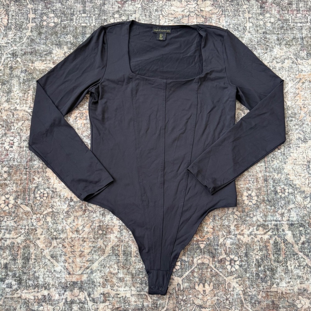 House of Harlow 1960 Black Square‎ Neck Long Sleeve Corset Bodysuit Large